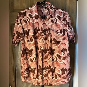 Short sleeve button unisex shirt — snake and jewel orchid print, summer, work